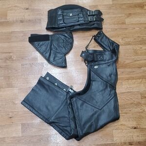 Men's Black Leather Motorcycle Chaps